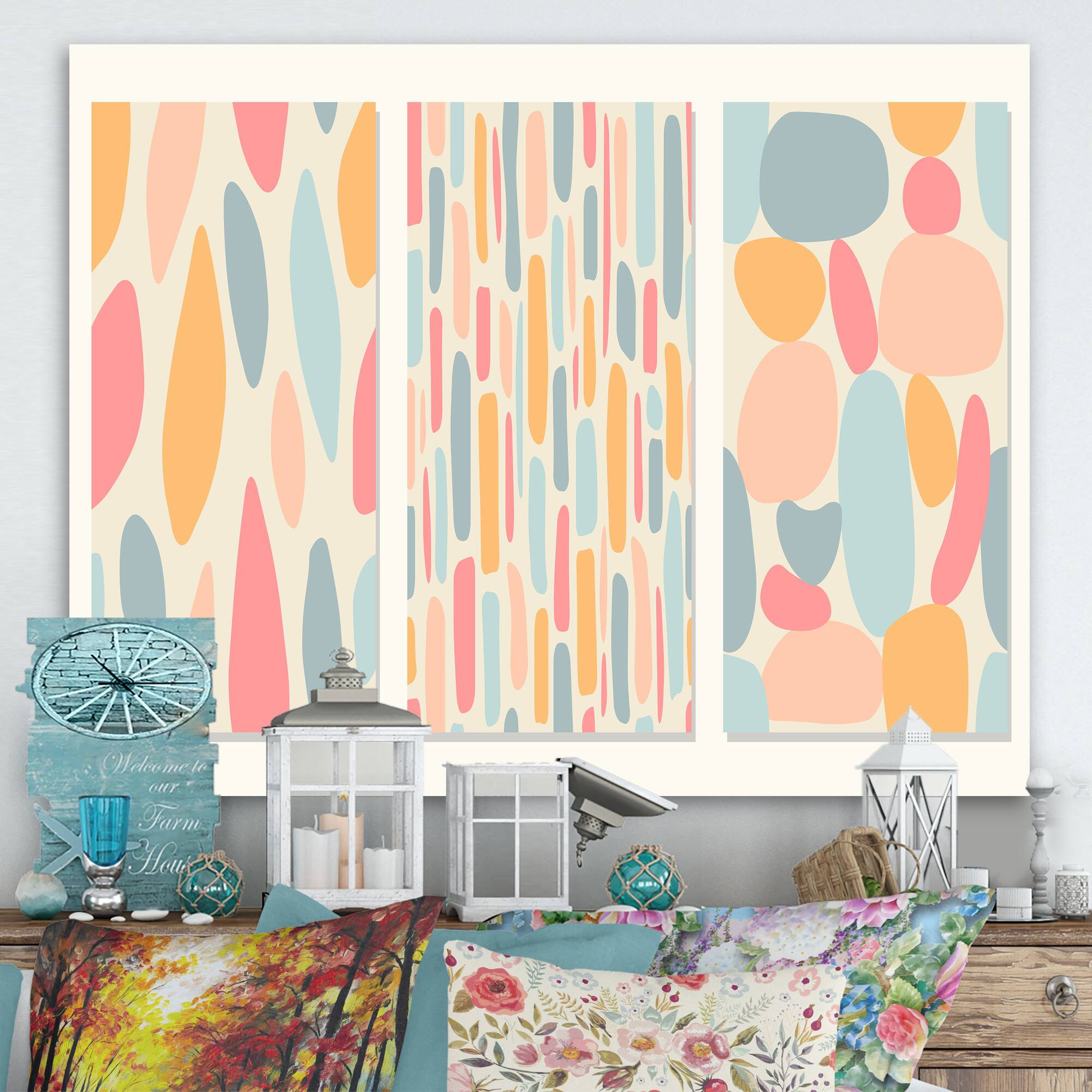 Designart - Patchwork of Pastel Shaped Organic Shapes